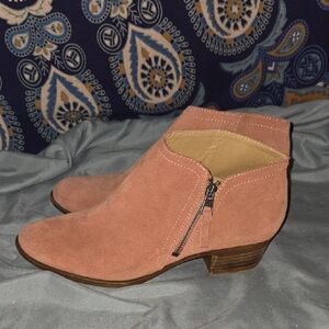 Lucky Pink Suede Zip Boot Sz 10 Med
